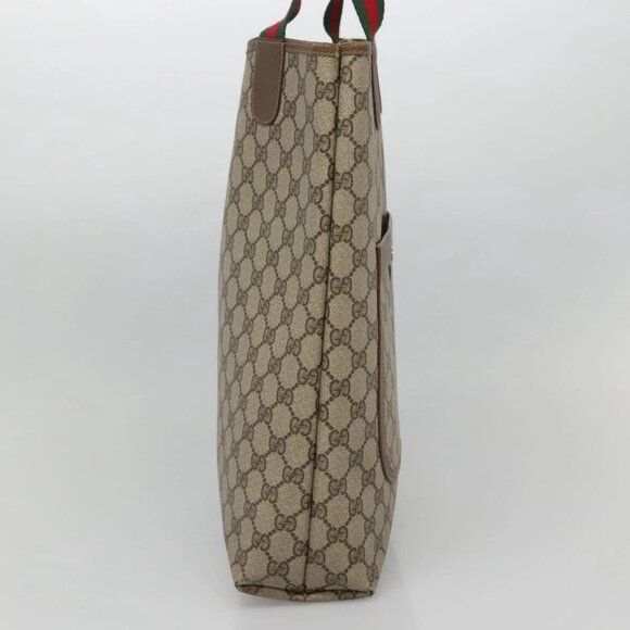 GUCCI GG Supreme Web Sherry Line Tote Bag PVC Beige Red 39 02 003 Auth 138451 - Picture 3 of 16